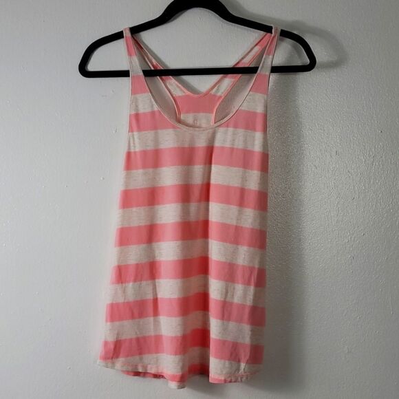 Lululemon Om Pink/White  Stripe Racer-back top - Picture 2 of 6